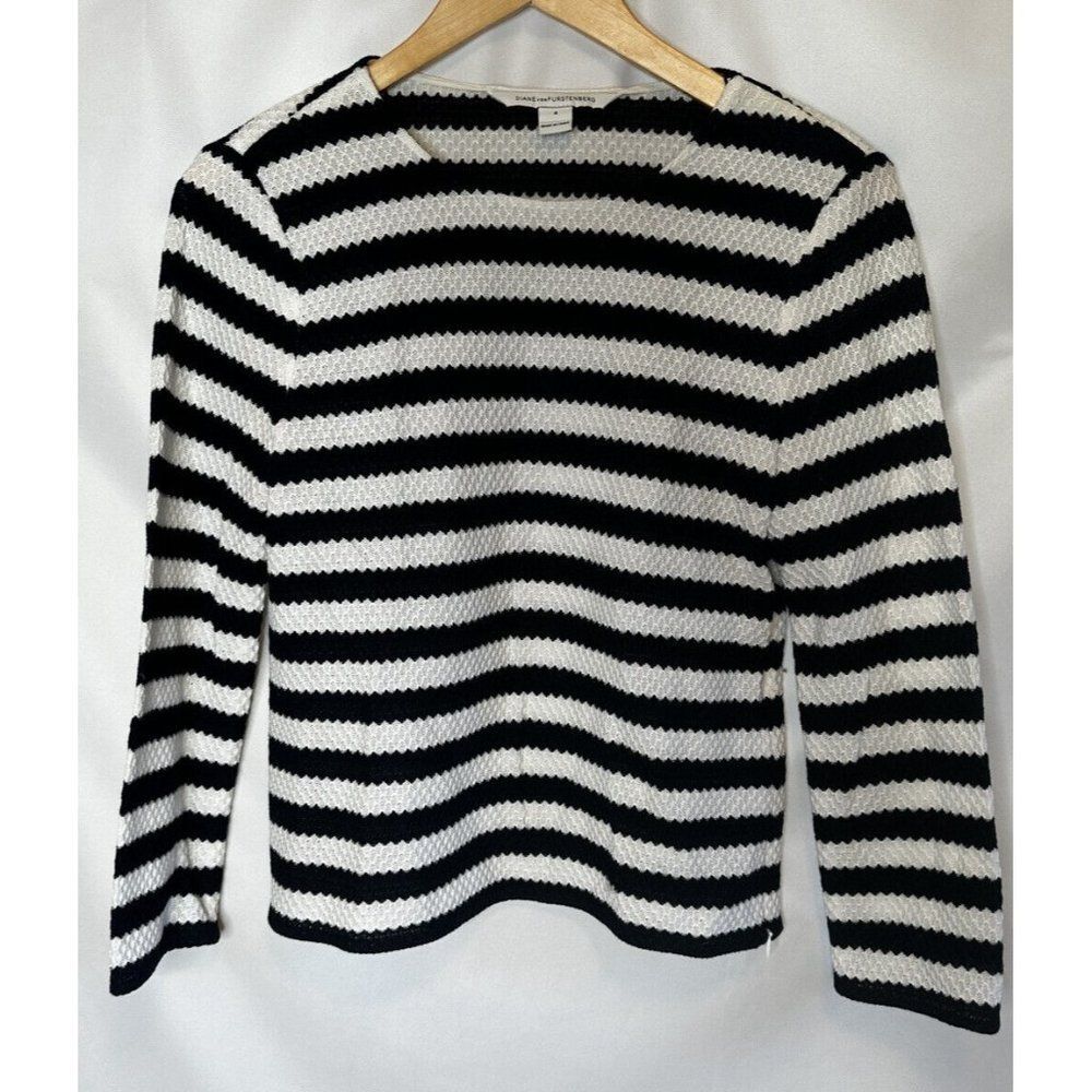 Diane von Furstenberg DVF Giselle Striped Top White Navy Size 4 $298